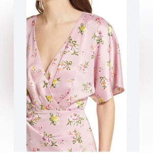CHARLES‎ HENRY Pink floral faux wrap mini dress size XS